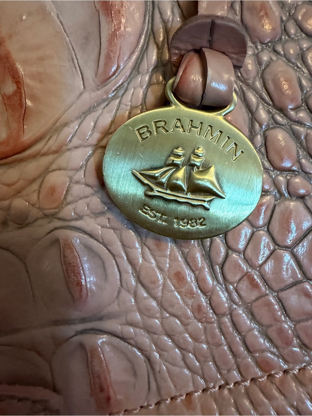 Brahmin Rose Pink Croc-Embossed Top-Handle Bag - Picture 4 of 12
